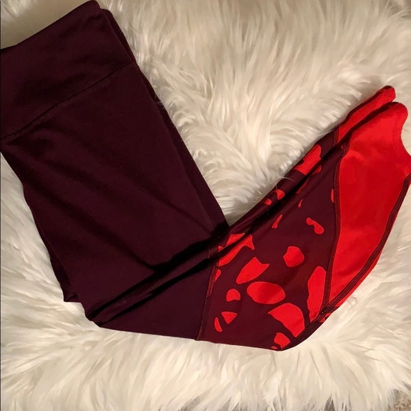 Fabletics Pants - Fabletics red & dark purple cropped leggings